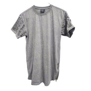 Bleecker & Mercer Premium Mens T-Shirt Size Medium Gray Zipper Hem Ruched Sleeve